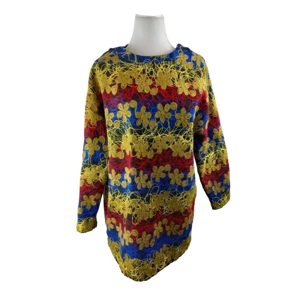 Zara Tunic Mini Dress Small Stitch Floral Embroidery Bold Colorful 3D Fiber